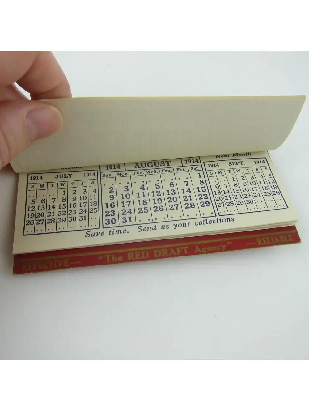 Antique 1914 Calendar Pad K. & M. Red Drafts Agency Debt Collection 4.75 x 2.5